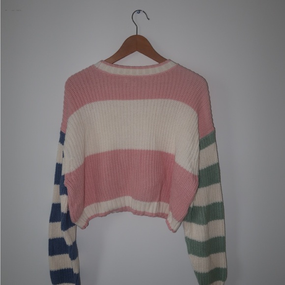 American Eagle Pastel Striped Cropped Sweater - Picture 2 of 4
